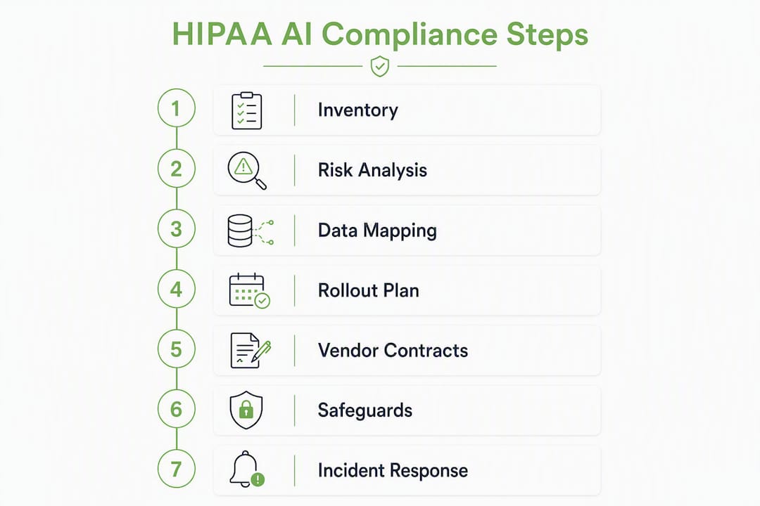 Infographic outlining HIPAA AI compliance steps