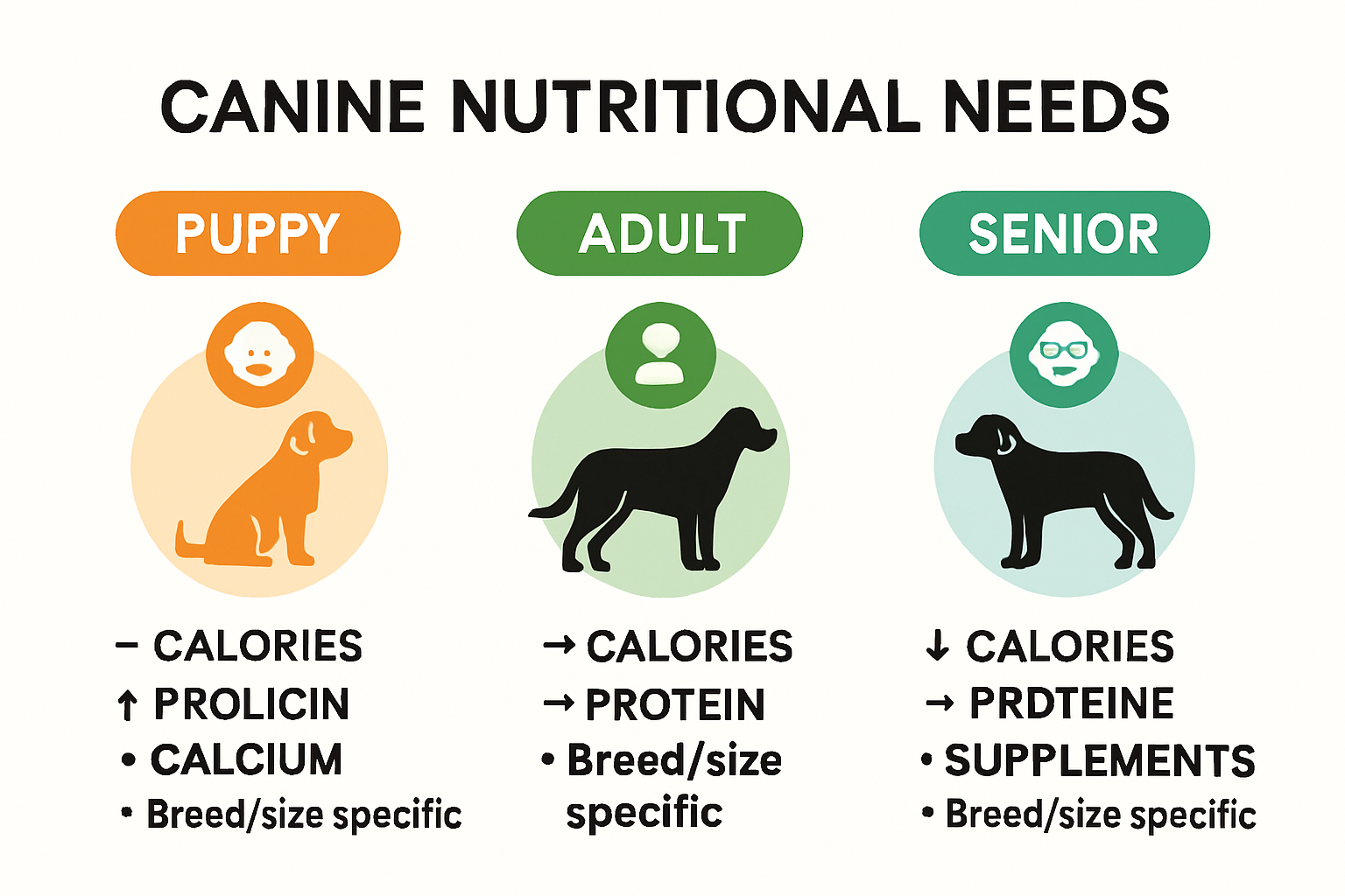 Infographic chart of dog nutritional needs by age
