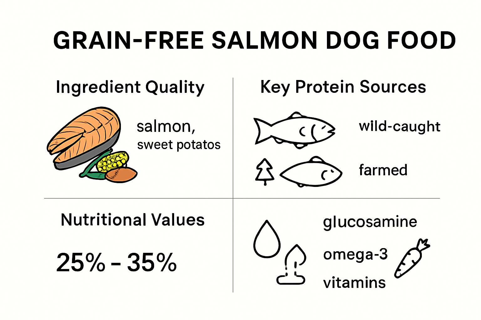 Comparison of grain free salmon dog food ingredients and protein sources