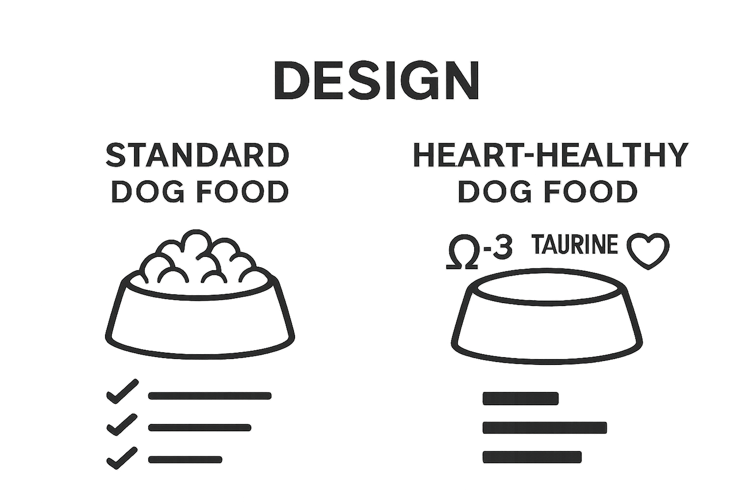 Infographic comparing standard and heart-healthy dog food features