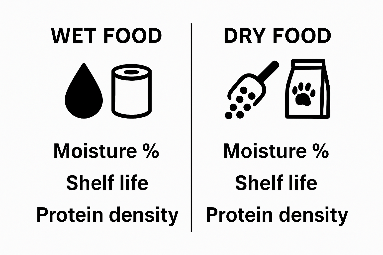 Infographic comparing wet vs dry dog food attributes