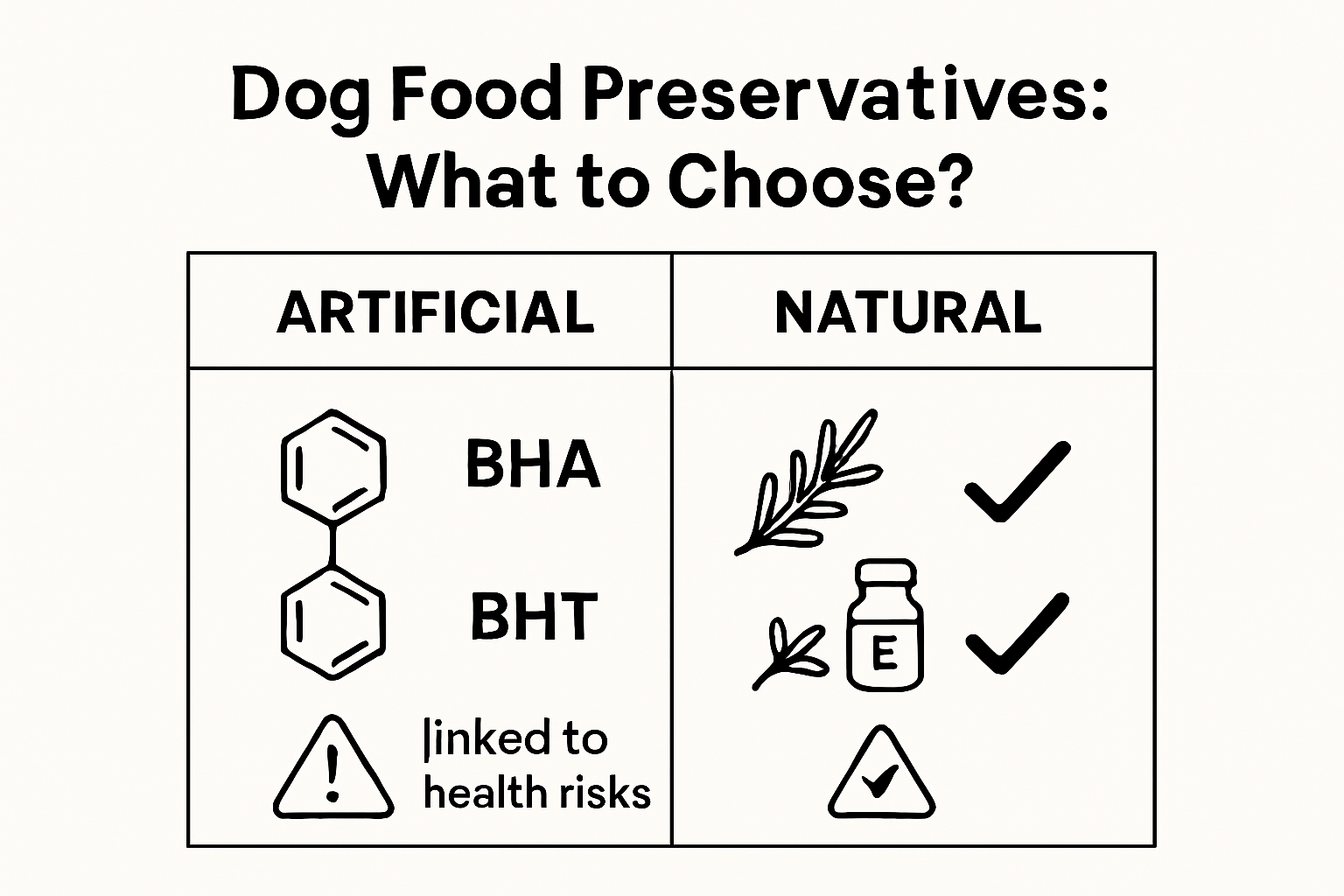 Infographic comparing artificial and natural dog food preservatives