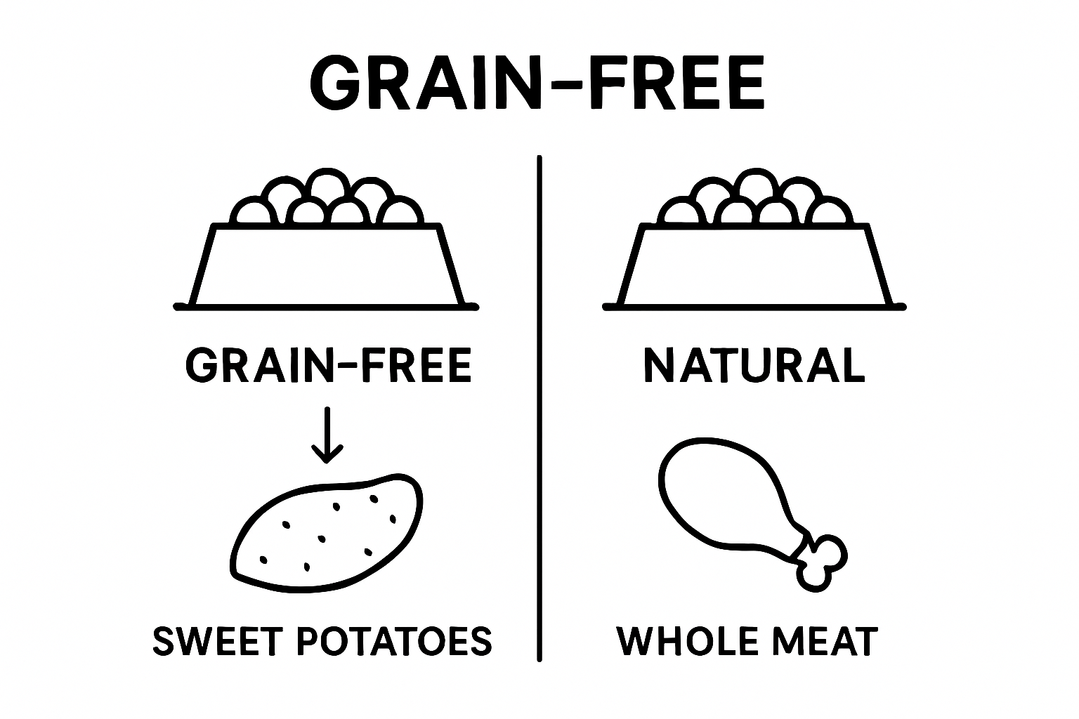 Infographic comparing grain-free and natural kibble features