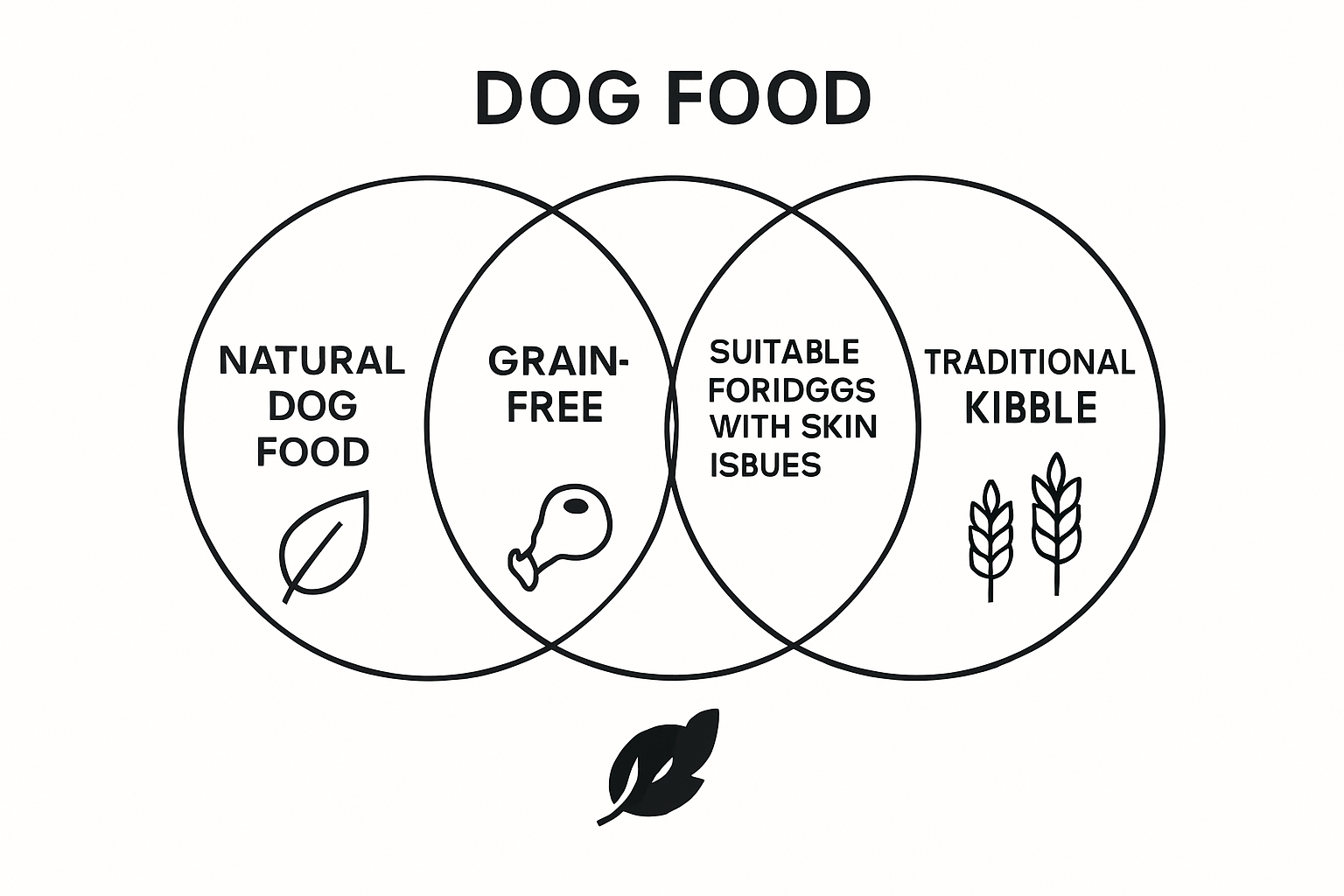 Comparison chart of natural, grain-free, and regular dog foods for skin issues
