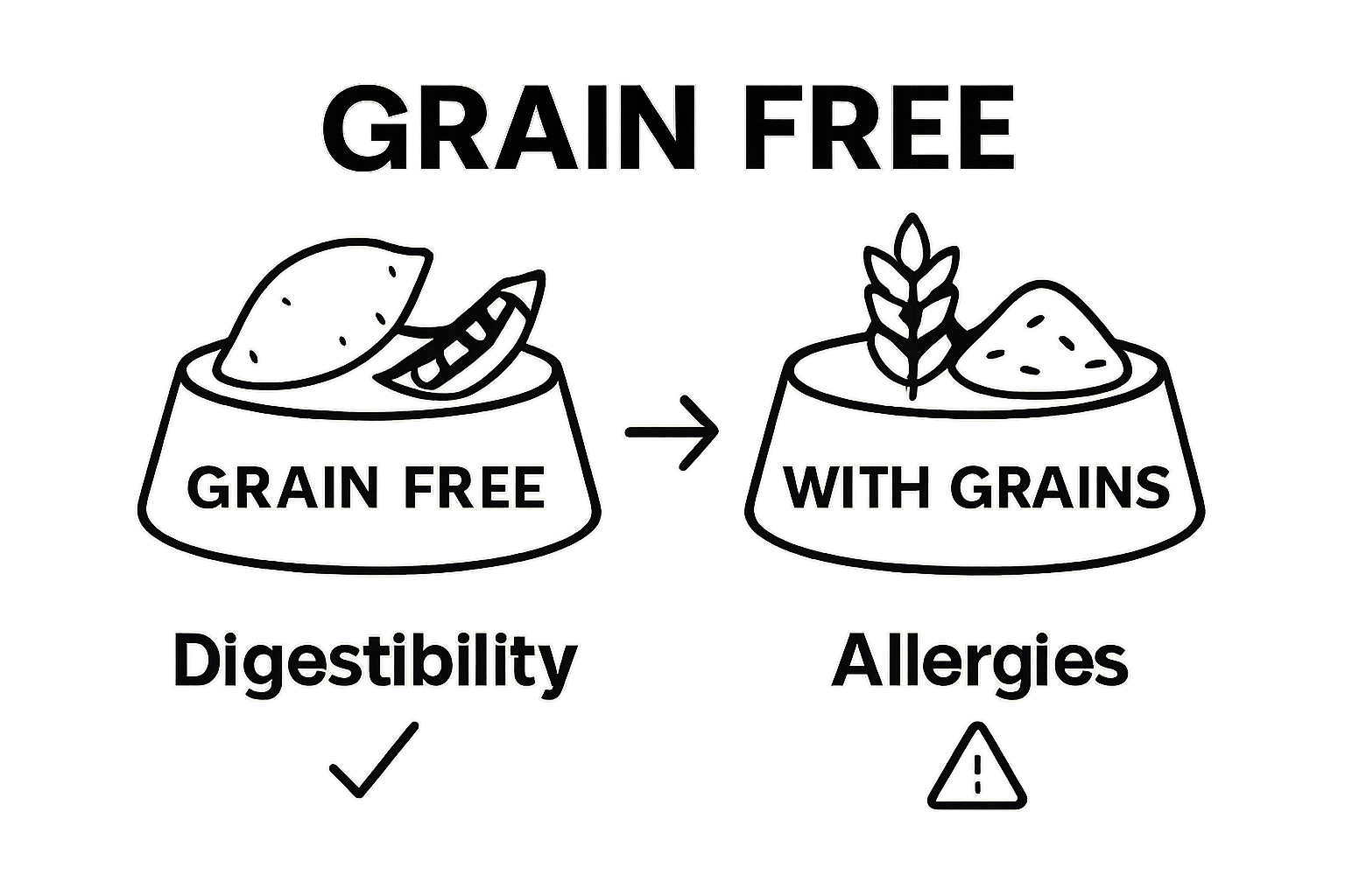 Infographic comparing grain free and grain-inclusive dog foods