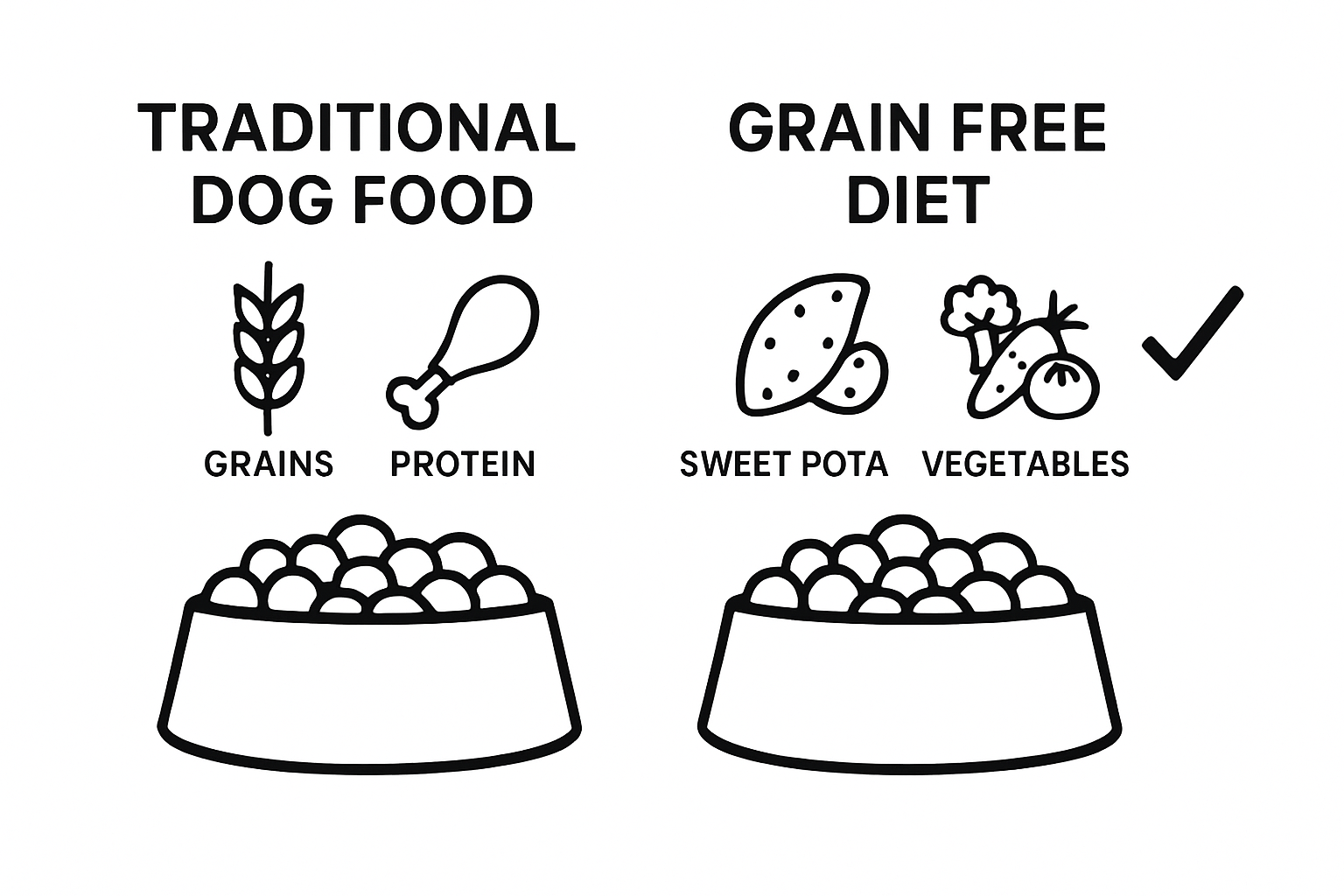 Traditional vs. grain free dog food ingredients simplified