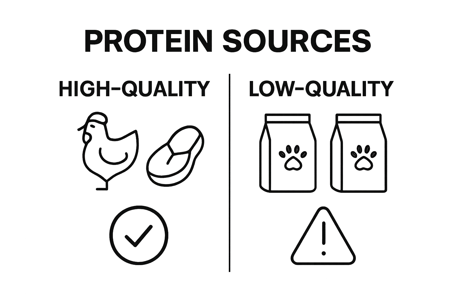 Infographic comparing high-quality and low-quality dog food proteins