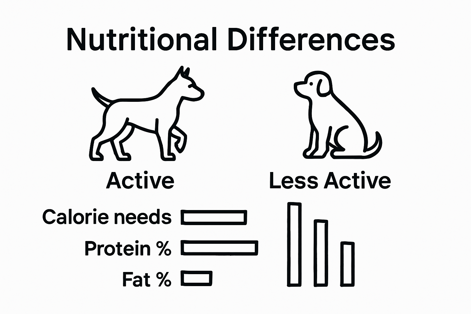 Infographic comparing nutritional needs of active versus sedentary dogs
