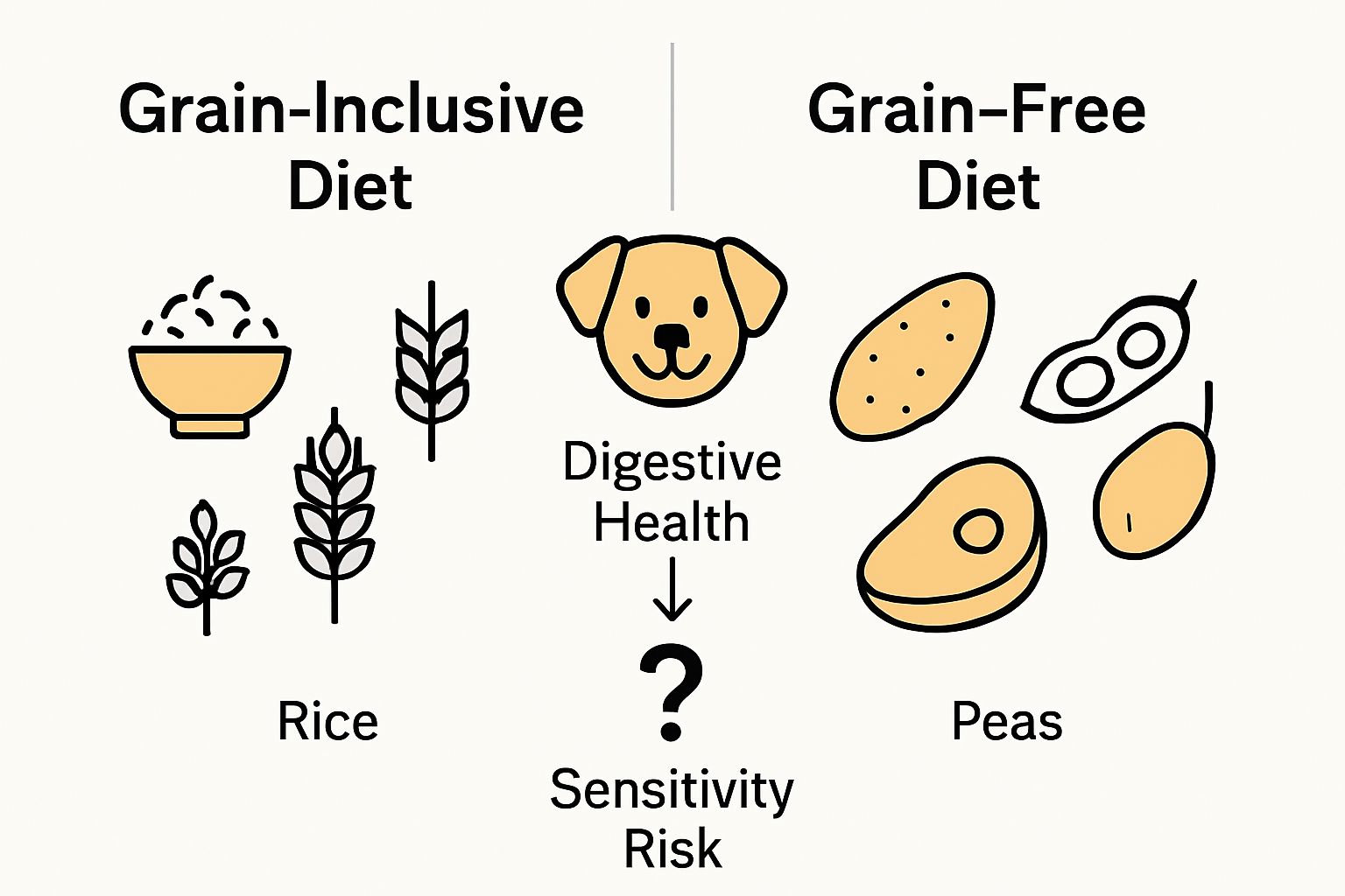 Side-by-side comparison of grain-inclusive vs. grain-free dog food ingredients