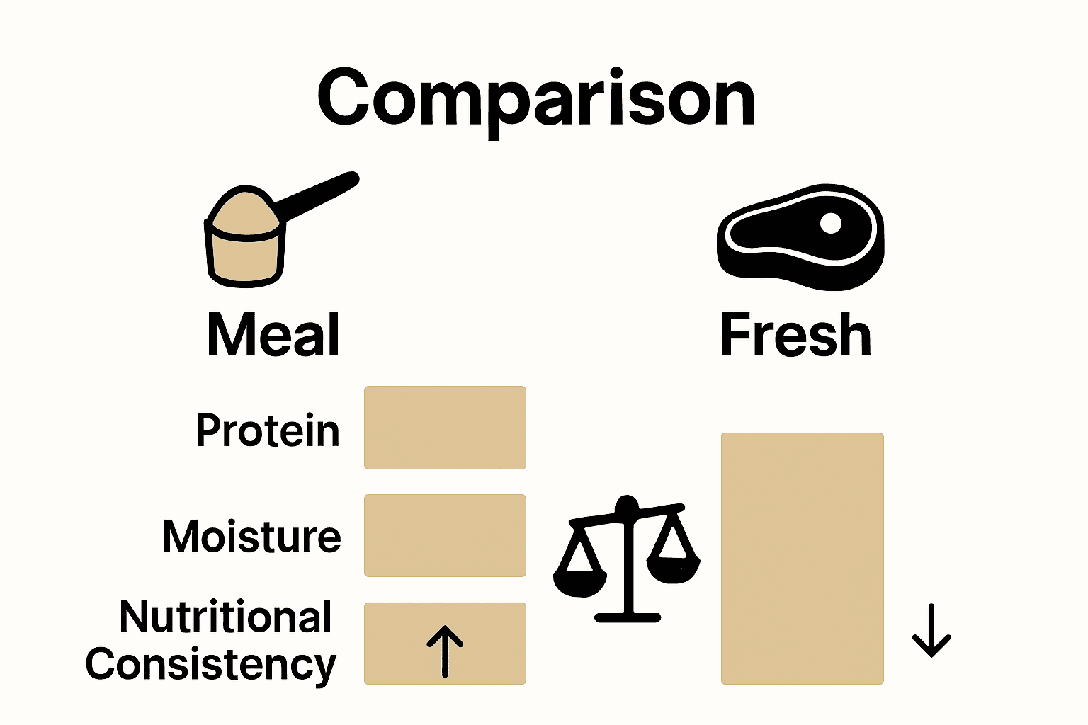 Infographic comparing protein meal versus fresh meat for dog food.