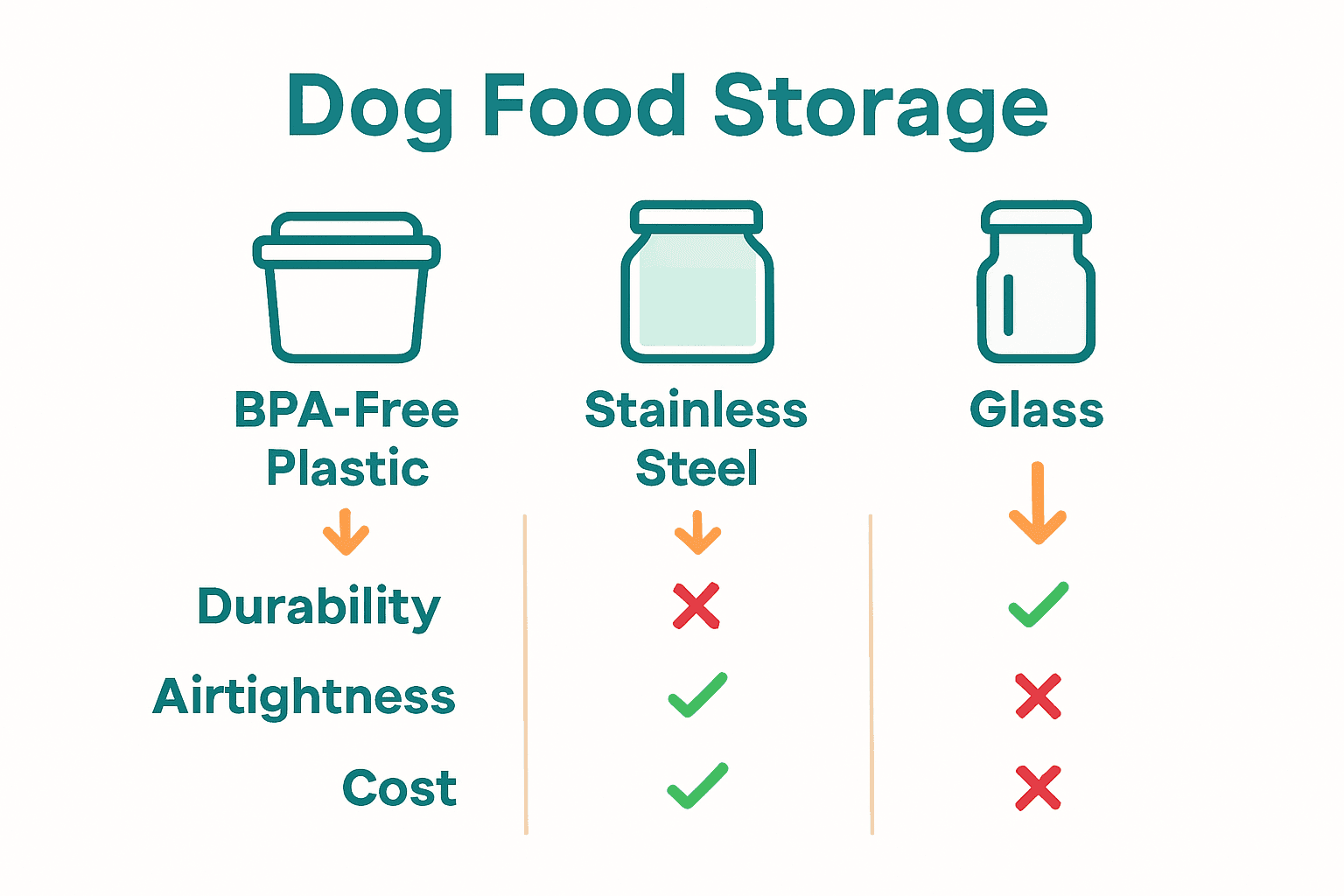Infographic comparing dog food storage container materials