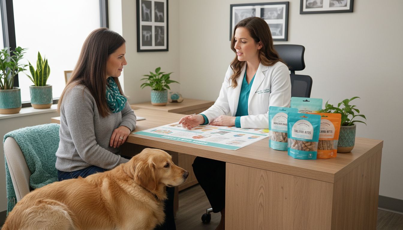 veterinarian dog treat consultation
