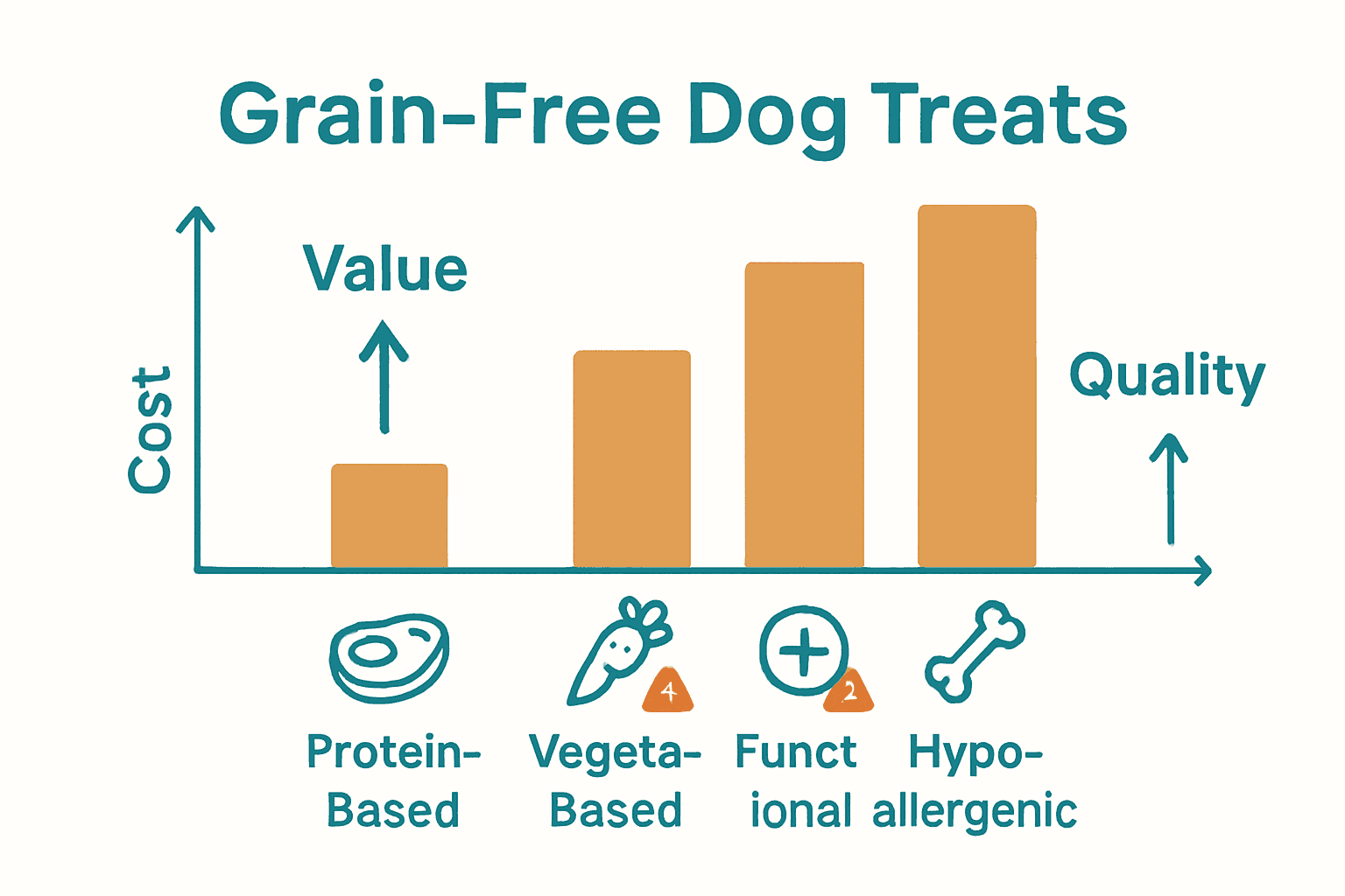Comparison infographic of price and quality for grain free dog treats.