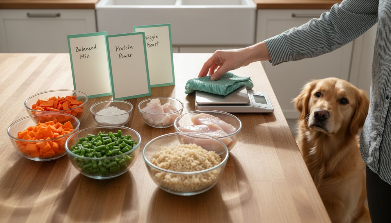 Ingredients for balanced homemade dog food