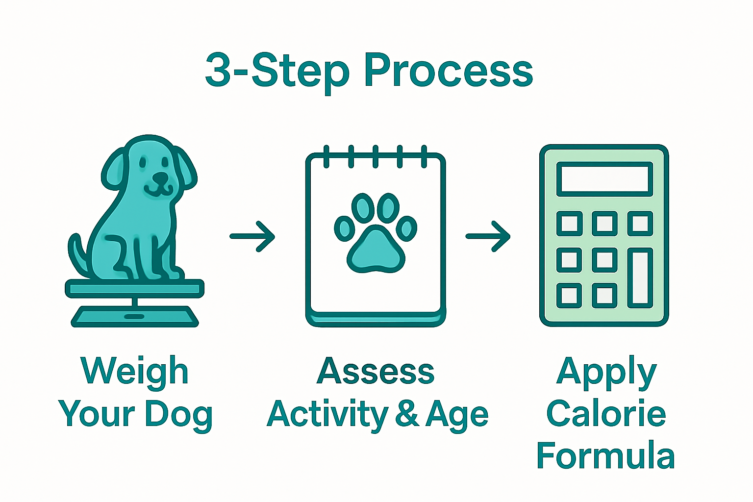Infographic showing 3 steps to calculate dog calories