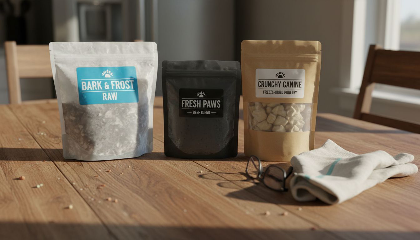 Various raw dog food packaging types
