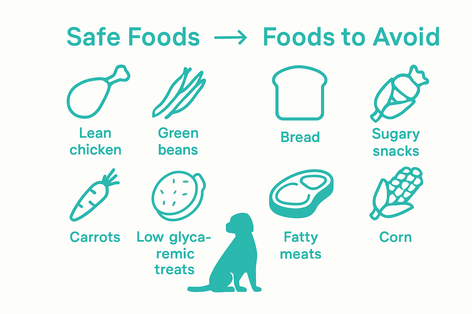 Safe and unsafe foods infographic for diabetic dogs
