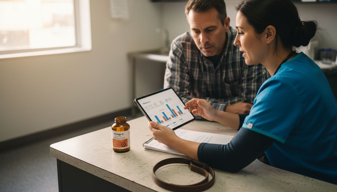 Vet explains dog supplements to owner