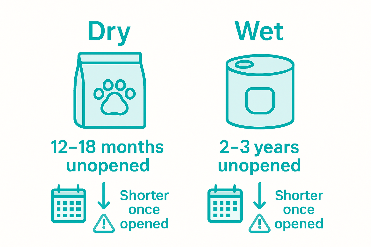 Infographic comparing dry and wet dog food shelf life