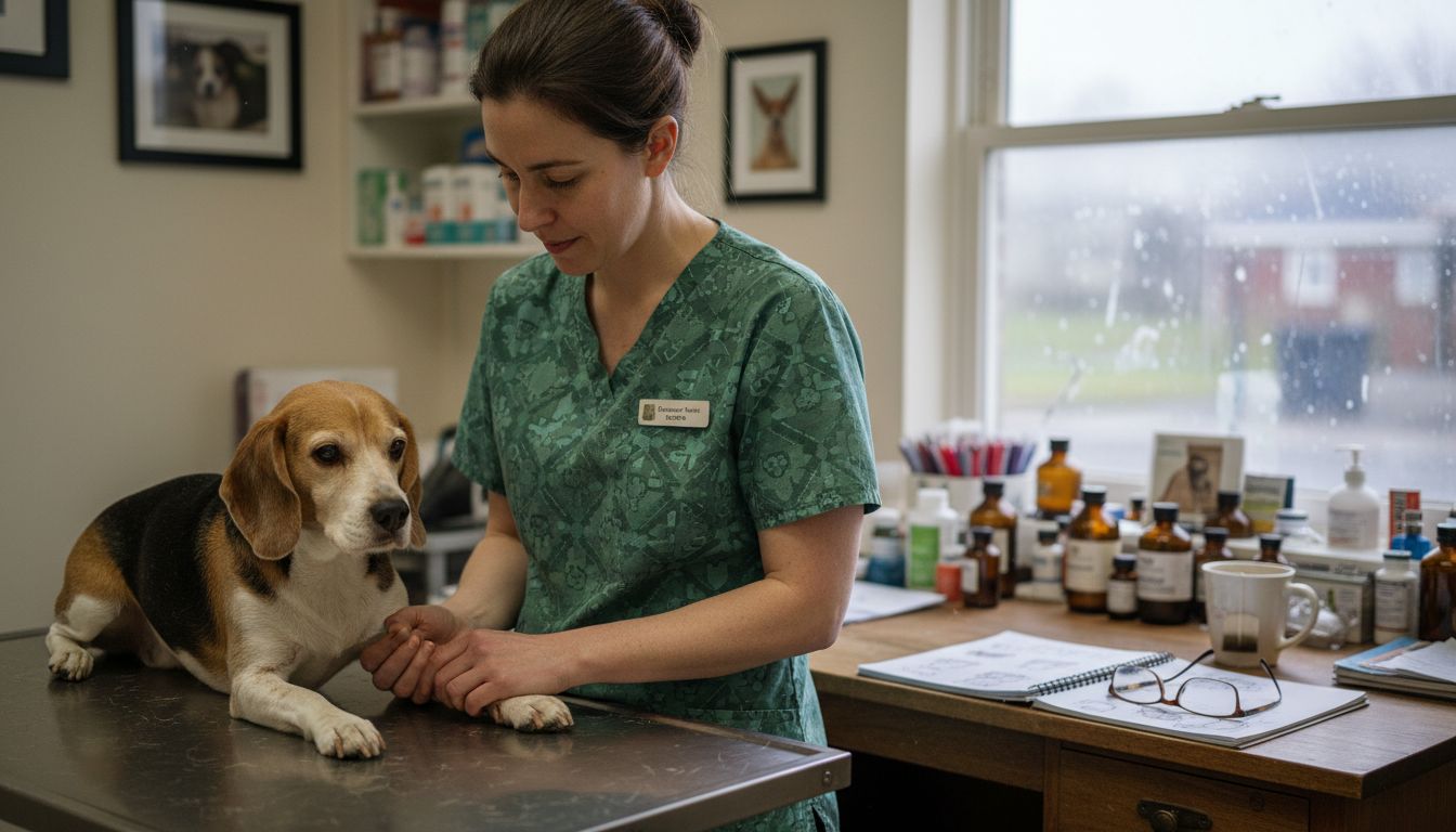 Vet examines dog during holistic consult