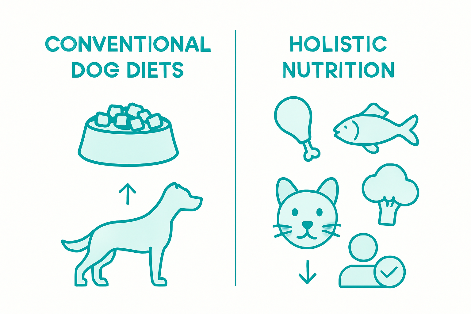 Infographic contrasts conventional and holistic dog diets