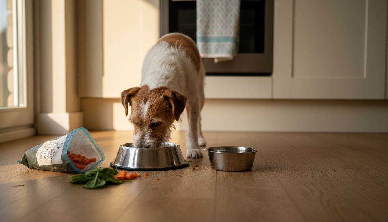 Dog eating grain-free weight loss food at home