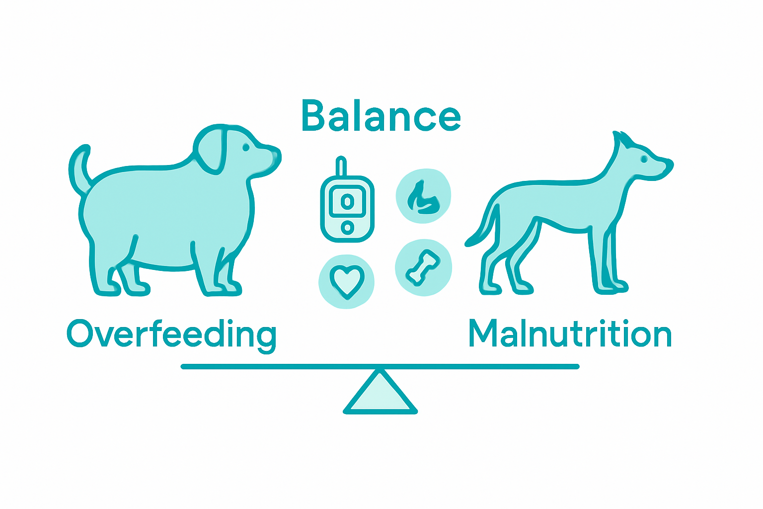 Visual comparison of dog overfeeding versus malnutrition