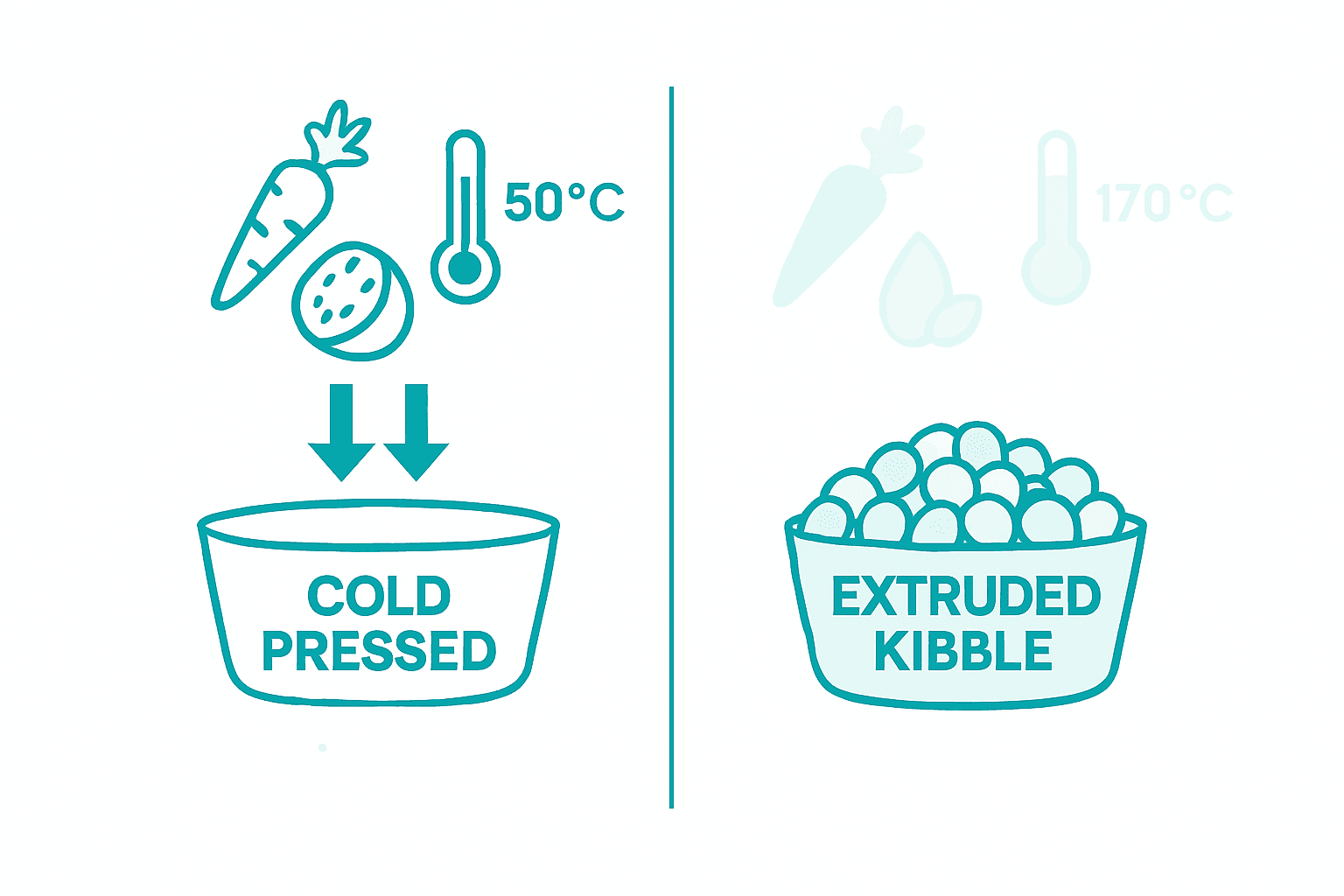 Infographic comparing cold pressed and extruded dog food