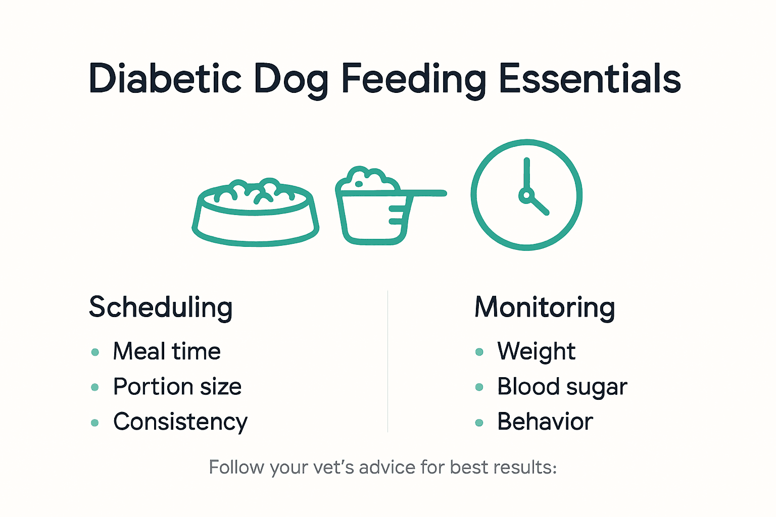 Infographic showing diabetic dog feeding essentials