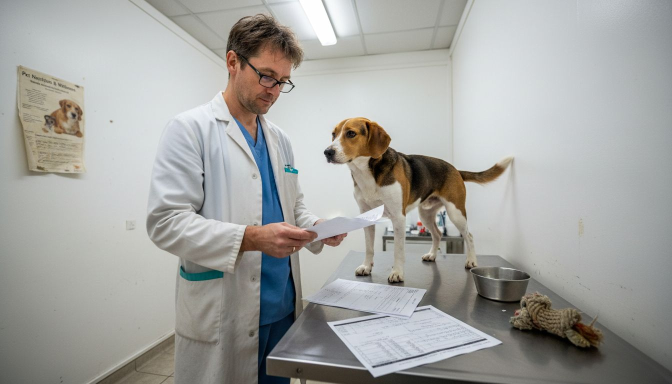 Veterinarian reviewing nutritional plan for dog