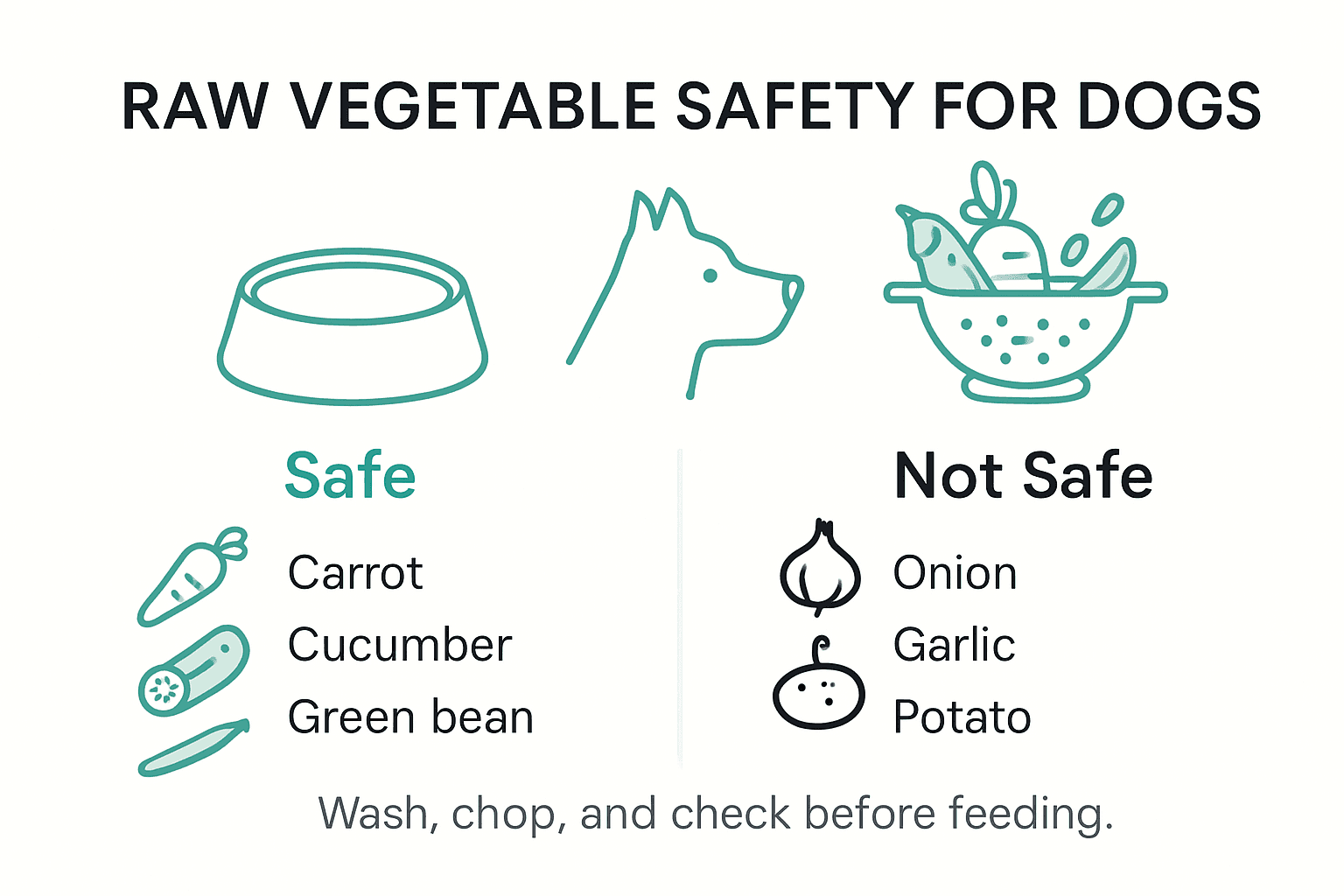 Infographic illustrating safe and unsafe vegetables for dogs