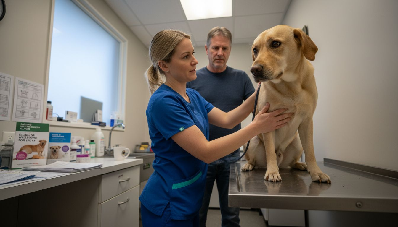 Vet examining dog for digestive problems