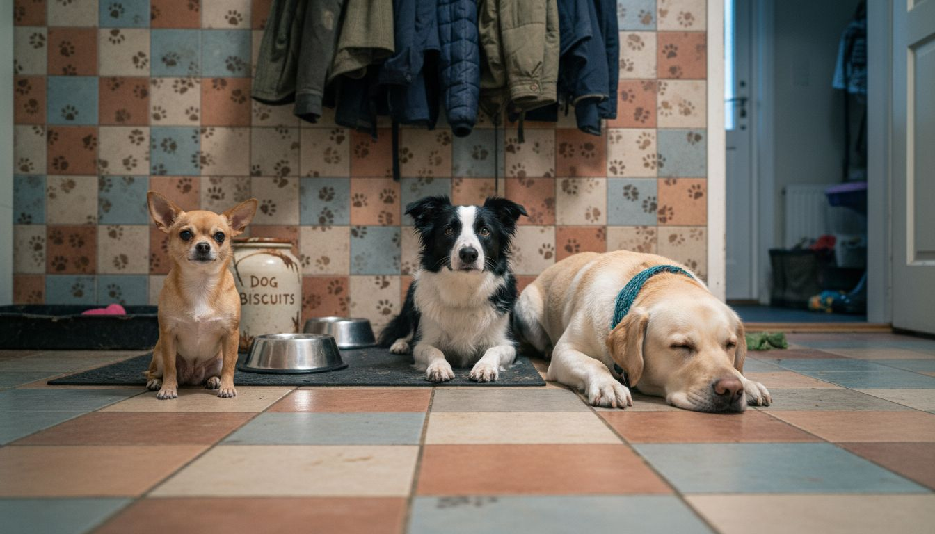Different breeds waiting for their meals