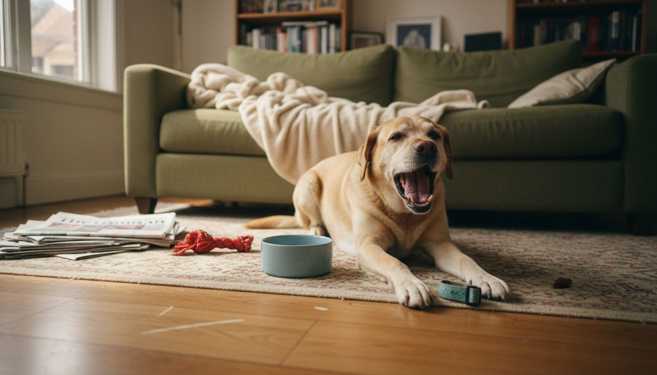 Senior Labrador showing signs of dehydration resting