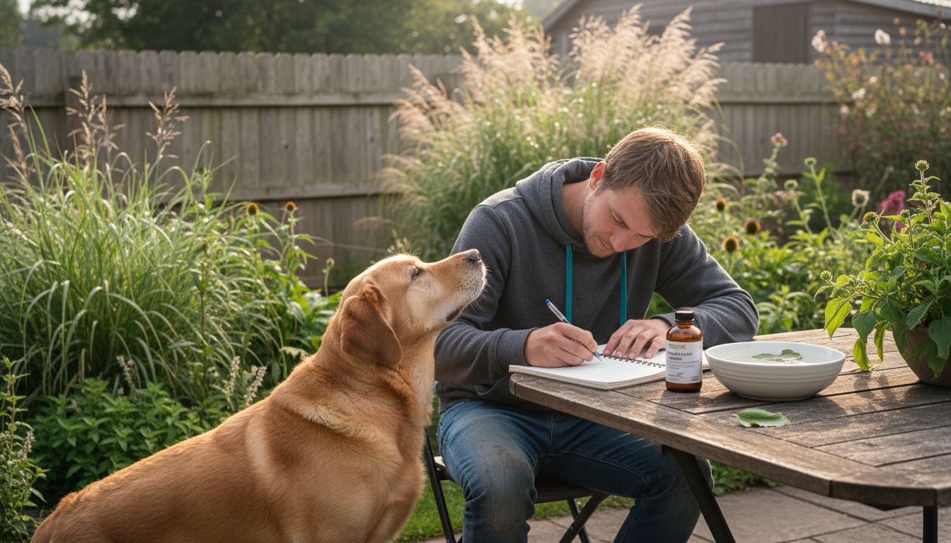 Dog allergy garden scene observation