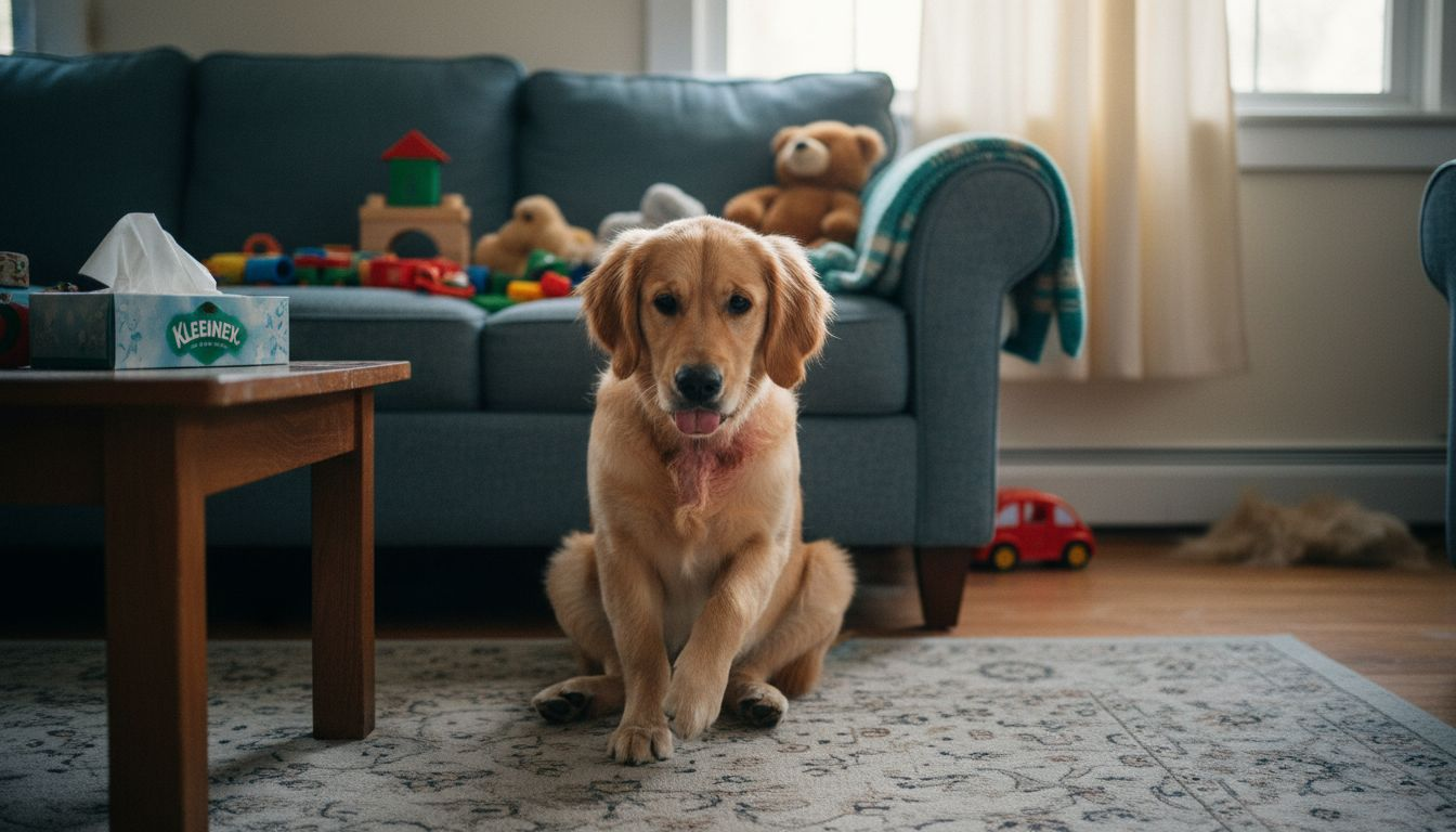 Dog with allergy symptoms in home setting
