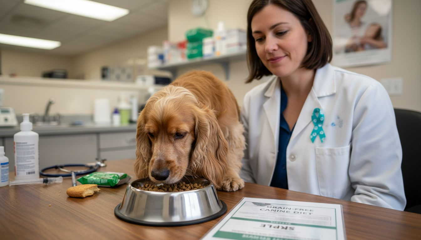 Vet shows grain-free food to sensitive dog