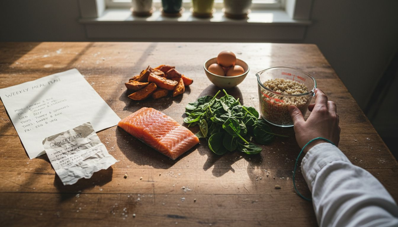 Top view of healthy dog food ingredients