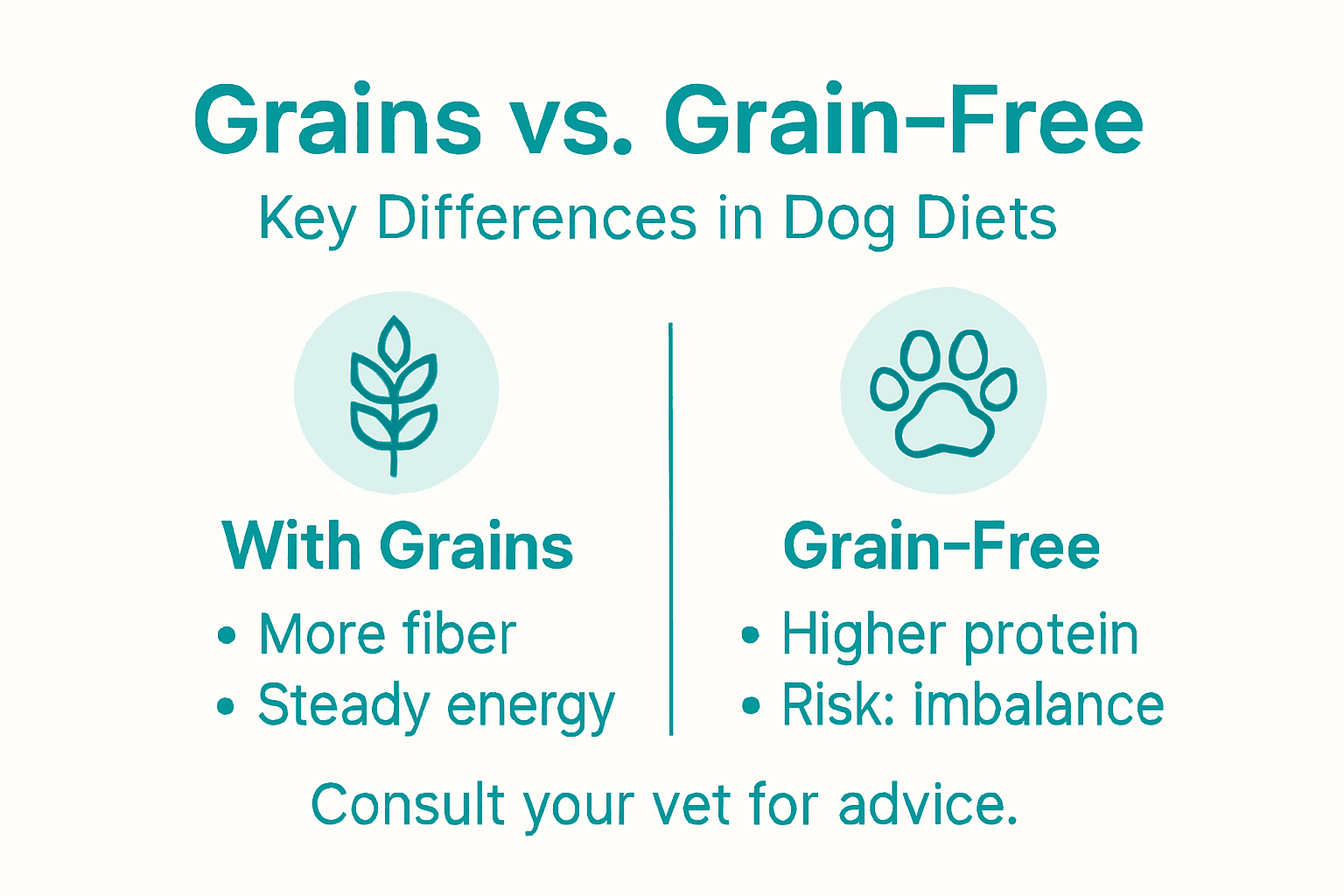 Infographic comparing grains and grain-free dog diets