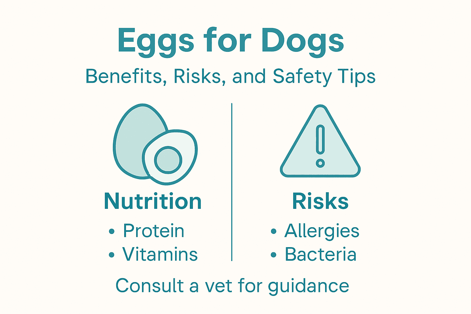 Infographic showing dogs, eggs, nutrition and risks