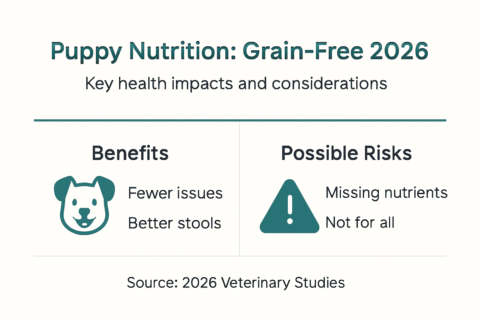 Infographic showing grain-free puppy nutrition pros and cons