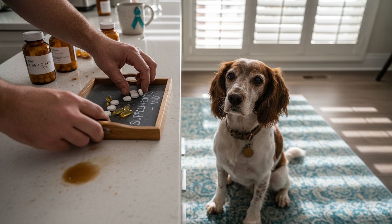 Senior dog waiting for daily supplements