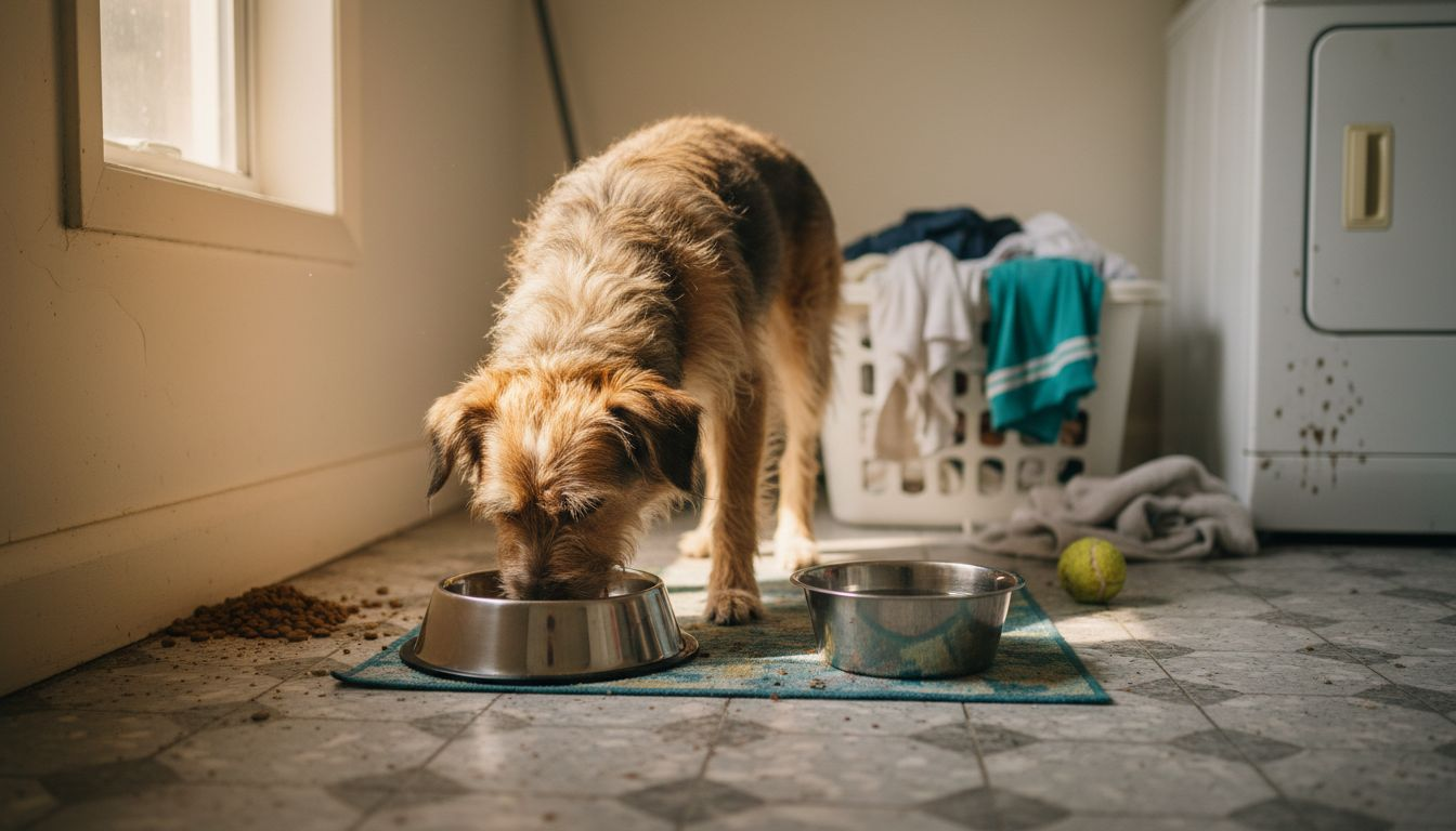 Dog enjoys natural healthy food at home