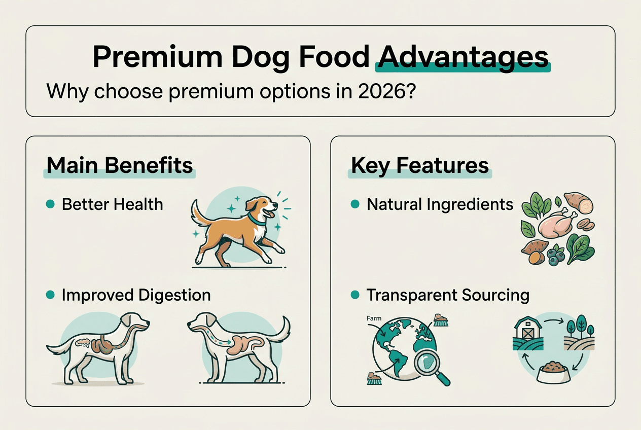 Infographic contrasts premium dog food benefits and features