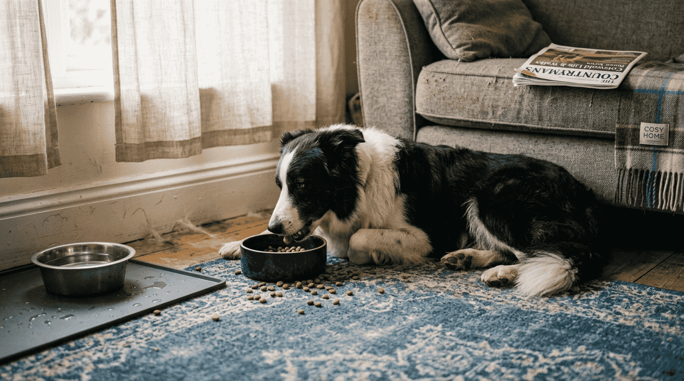Collie enjoys digesting premium kibble at home