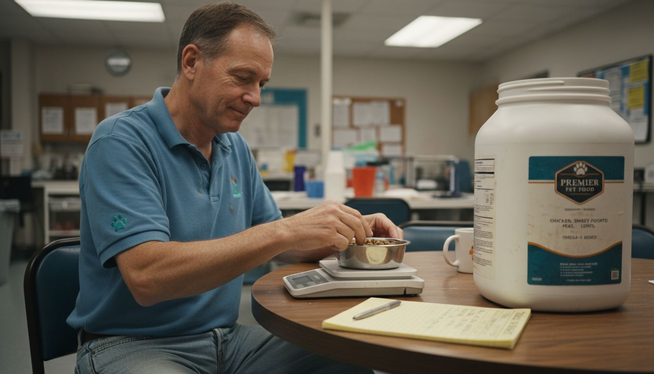 Nutritionist portioning large breed dog food