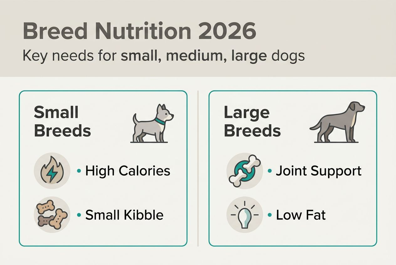 Infographic comparing small and large breed needs
