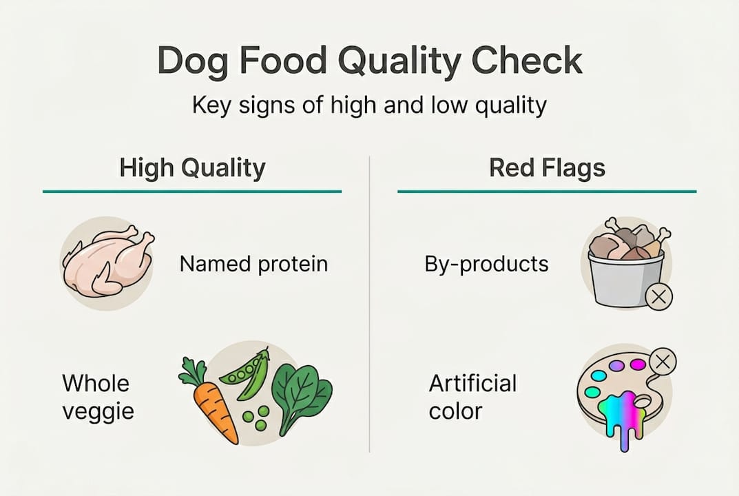 Dog food quality infographic with key indicators