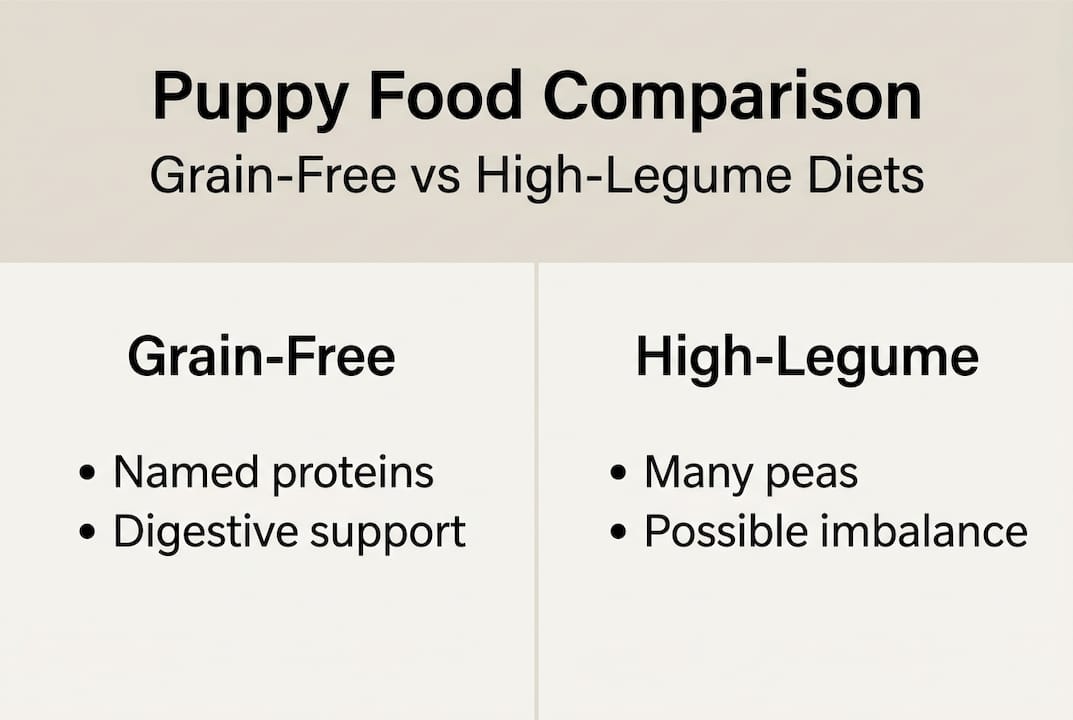 Infographic comparing grain-free and high-legume puppy diets