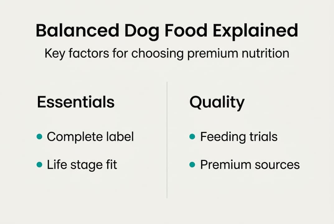 Infographic showing balanced complete dog food essentials